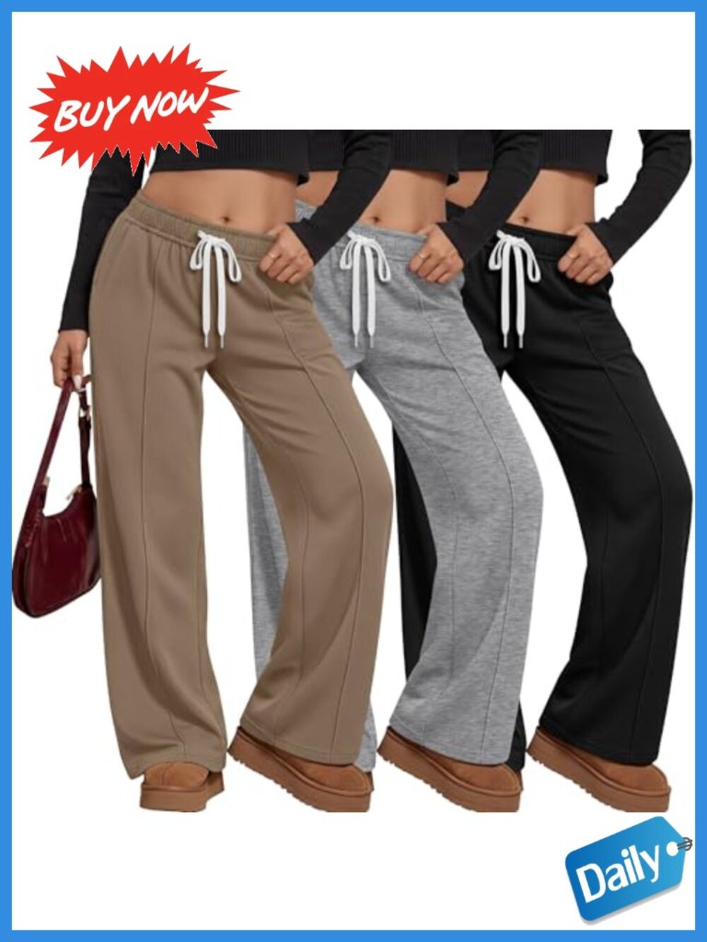 Plus Size Wide Leg Baggy Sweatpants 3 Pack Drawstring Lounge Pants